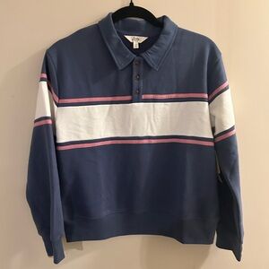 NWT Bixby Nomad Girls Sz Large 12-14 Blue, Pink & White Striped Rugby Polo Shirt